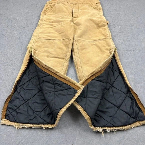 VTG Carhartt Bib Overalls Mens 36x30* Quilt Lined Double Knee Duck Canvas R03BRN